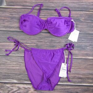 Good American NEW Large Size 3 Purple 2 Piece Swimsuit Set Ruched Demi